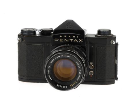 An Asahi Pentax S3 35mm SLR Camera,black, body VG, shutter sticking, together with Asahi Opt. Co. Super-Takumar f/2 55mm lens