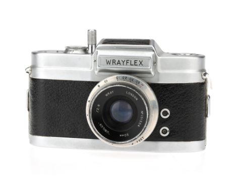 A Wray Wrayflex Ia Camera,chrome, serial no. 2554, with Wray Unilux f/2.8 50mm lens, chrome, serial no. 151554, body, G, shut