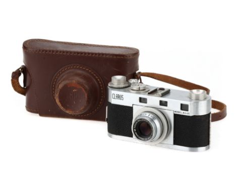 A Clarus MS-35 35mm Rangefinder Cameras,chrome, body G-VG, some light corrosion to hard edges, shutter working but second cur