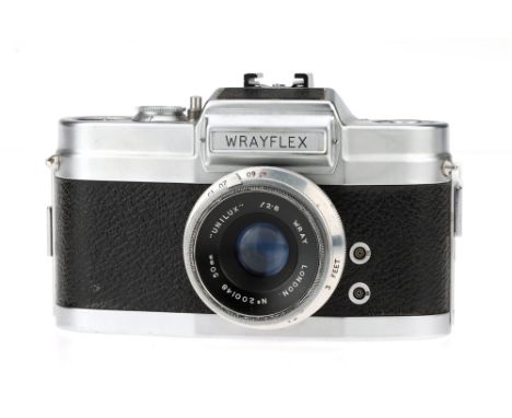 A Wray Wrayflex Ia Camera,chrome, serial no. 3632, with Wray Unilux f/2.8 50mm lens, chrome, serial no. 200148, body, G-VG, s