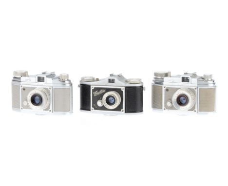 Three Finetta 35mm Viewfinder Cameras,to include a Finetta IV D, chrome &amp; black, shutter working but sticks on slow speed