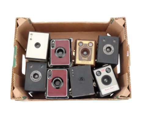 A Selection of Box Type Cameras,to include a golden No.2 Brownie, a No.2 Portrait Brownie, a Brownie Six-20 Camera Model-F, a