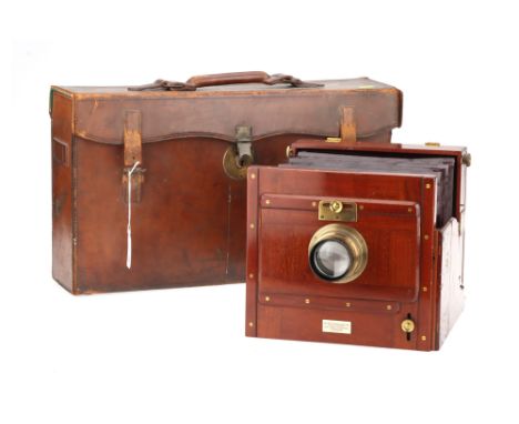 A Watson &amp; Sons Whole Plate Mahogany Tailboard Camera,body G, Serial No. 8825, ground glass undamaged with some speckling