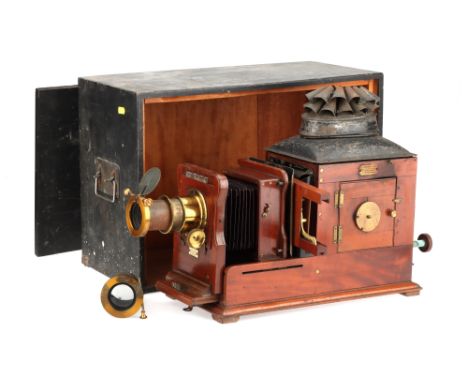 Victorian Brass &amp; Mahogany Magic Lantern,English, c.1890, signed to an ivory plaque at the front 'Archer &amp; Sons 49 Lo