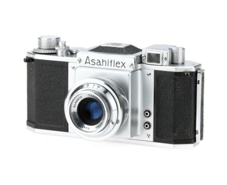 An Asahi Opt. Co. Asahiflex Ia 35mm SLR Camera,chrome, serial no.43531, body VG, mirror function attached to the shutter butt