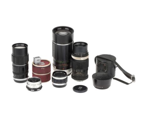 A Selection of Various Lenses,including Olympus F.Zuiko f/1.8 38mm, Staebel-Lineogon f/3.5 35mm with 35mm viewfinder and more