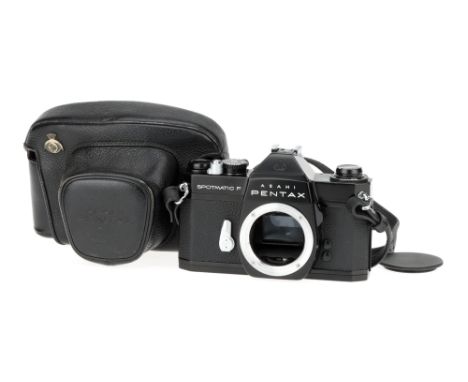 An Asahi Opt. Co. Pentax Spotmatic F 35mm SLR Camera,black, serial no. 6152105, body VG-E, shutter working, optics VG-E, in e