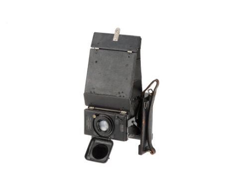 A Houghton Ensign Folding Reflex Model B Large Format Folding SLR Camera,black, body G, some wear to leatherette covering, sh