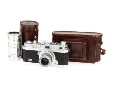 A FOCA PF2 Rangefinder Camera Outfit,chrome, body G, shutter working, rangefinder patch dim, with Oplar 50mm f/3.5 lens, opti