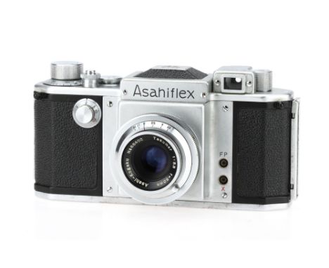 An Asahi Opt. Co. Asahiflex IIa 35mm SLR Camera,chrome, serial no.72587, body VG, shutter working, with Asahi-Kogaku Takumar 