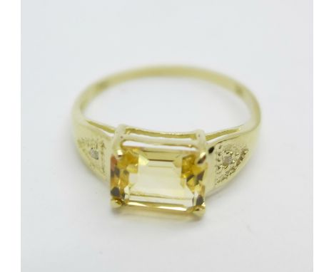 A 9ct gold, diamond and stone set ring, 1.4g, O