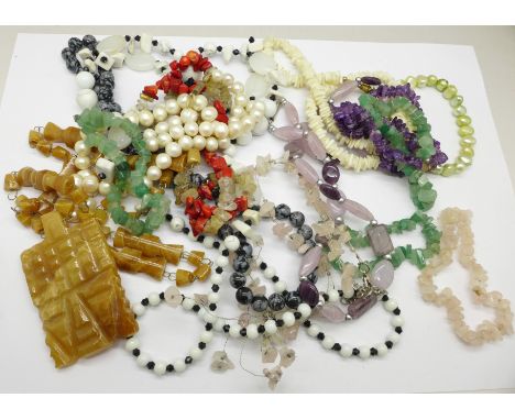 Gem jewellery including amethyst, aventurine, pearl and quartz