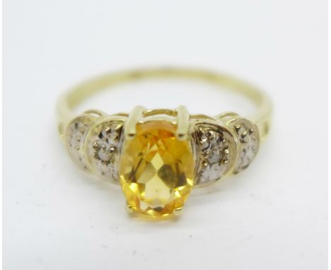 A 9ct gold, diamond and stone set ring, 1.3g, O