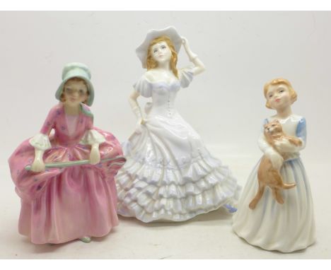 A Royal Worcester figure and two Royal Doulton figures including Bo Peep