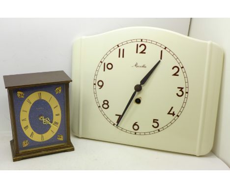 A mid 20th Century Mauthe wall clock and an Acctim battery carriage clock, one panel a/f