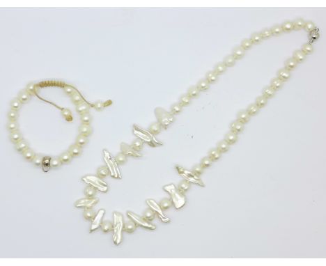 A Thomas Sabo pearl bracelet and a freshwater pearl necklace
