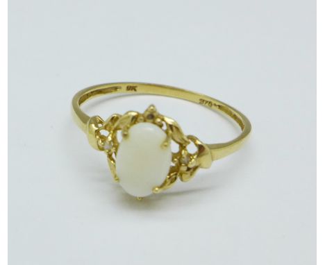 A 9ct gold, opal and diamond ring, 1g, O