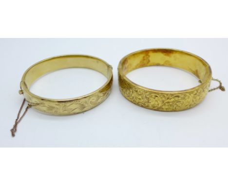 A plated bangle and a silver gilt bangle