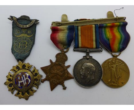 A WWI medal group to 11497 Cpl WD Berridge Linc R and a silver gilt RAOB medal