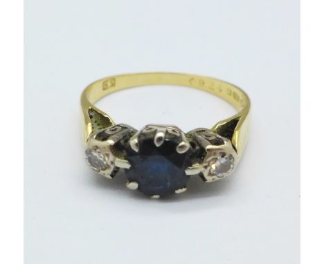 An 18ct gold, diamond and sapphire ring, 3.4g, L