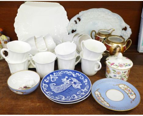 English porcelain tea set, possibly Wileman Shelley and a white Shelley porcelain coffee set, seven porcelain cups and saucer