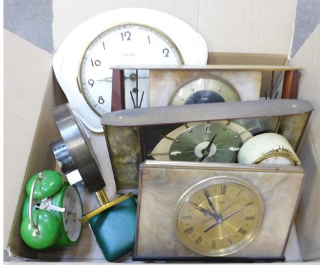 Three Metamec mantel clocks, Smiths electronic desk clock and three others