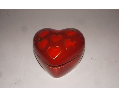 Anita Harris heart shaped trinket box signed in gold hearts