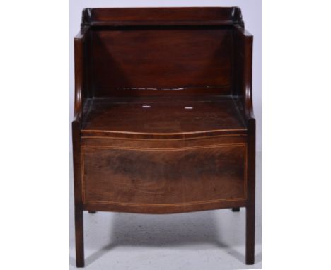 Georgian mahogany seat commode, hinged lid, turned legs, width 57cm.