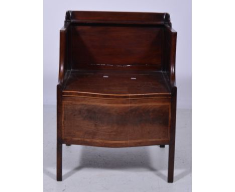 Georgian mahogany seat commode, shaped back, bow front, box seat, width 55cm.