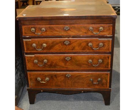 George III style mahogany chest of drawers, with satin wood banding and fan marquetry inlay, fitted with four graduating long