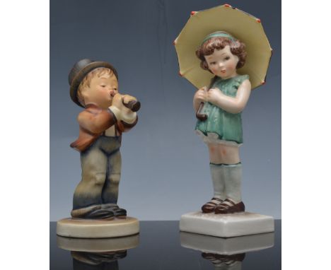 Hummel figure, "Boy Musician", 15cm and a Nasha, figure of a Girl with an Umbrella (2)
