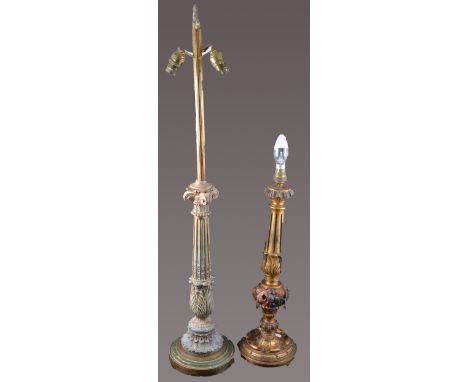 Composition column lamp base, 87cm overall and another table lamp (2).