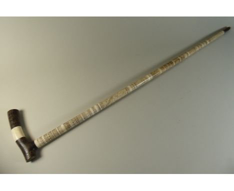 A Late 19th Century/Early 20th Century Colonial Ivory Walking Stick Engraved with Indonesian Calendar and Geometric Patterns.