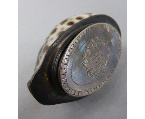 A Georgian White Metal Mounted Shell Snuff Box, The Hinged Lid Monogrammed W.H. 8cm Long