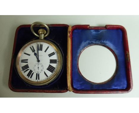 A Cased Early 20th Century Goliath Pocket Watch with Swiss Keyless 200 Hour Movement (Working) Roman Numeral and subsidiary S