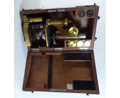 A Cased Brass Mounted  Microscope by C.Reichert, Wien. No 12276 Fitted Case with Six Lens Inscribed for H.P Aylward, Manchest