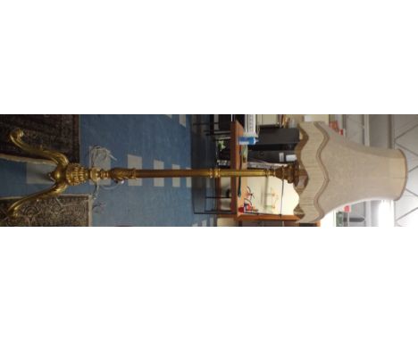 A Mid 20th Century Gilt Painted and Reeded Tripod Standard Lamp with Shade
