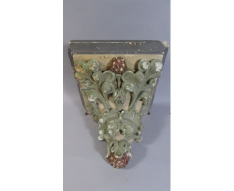 A 19th Century Plaster Cast Gothic Architectural Corbel with Original Polychrome Decoration. 40x40x38cms