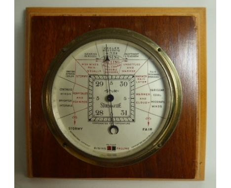 A Short and Mason 'Stormoguide' Barometer set in 20cm Square Wooden Plinth