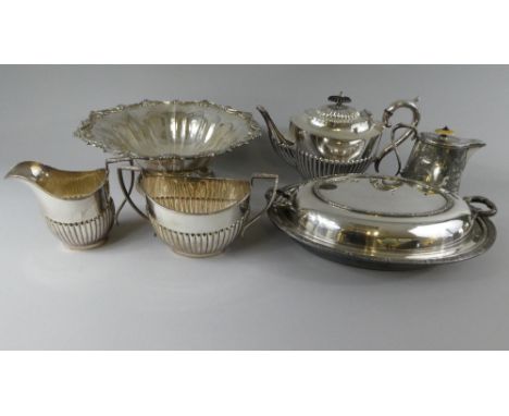 A Collection of Silver Pate to include Oval Entree Dish, Fruit Bowl, Three Piece Tea Service and Hot Water Jug