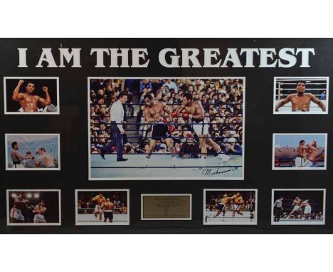 A Muhammad Ali, Commemorative Framed Print: ‘I am the Greatest’ Bearing signature lower right Frame size: 65 x 105cm 