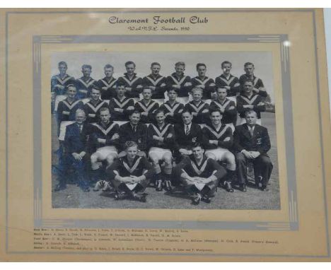 A 1950 Claremont Football Club Team, Framed Photograph Print ‘WANFL, seconds, 1950’ With club players and associated staff pr