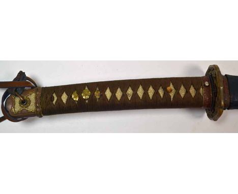 WWII Japanese Army Type Katana Sword, Blade Signed Nara Taro Fujiwara Kanenaga Blade Length: 89cm 