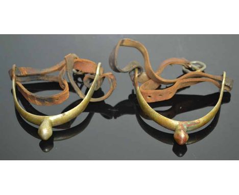 WWI Set of Light Horse Spurs, Complete with Leather Straps and Buckles Stamped ‘England’ with illegible makers mark 