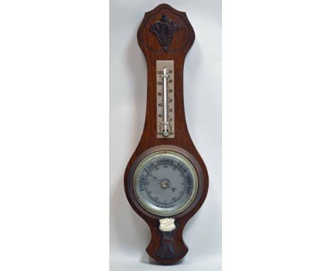 An Oak Aneroid Wall Barometer Presentation Claremont Yacht Club W. Letchford Trophy With silver plaque engraved ‘C.Y.C. W. Le