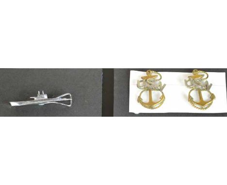 i) Pair WWII US Navy Chief Petty Officer Badges Made by Utica N.Y. Co. ii) WWII Submarine Tie Pin Provenance: purportedly mad