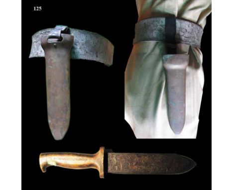 A Rare C. E. Heinke & Co London, Brass Divers Knife and Scabbard, and Leather Divers Belt This knife was part of the hard hat