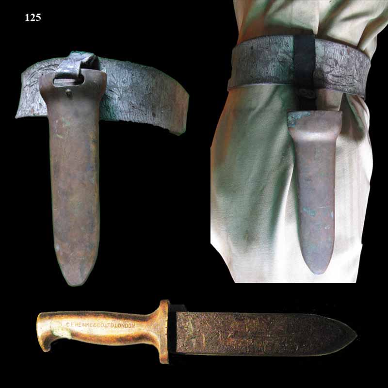 A Rare C. E. Heinke & Co London, Brass Divers Knife and Scabbard, and