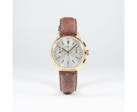 A GENTLEMAN'S GOLD PLATED BREITLING GENEVE&nbsp;CHRONOGRAPH WRIST WATCH CIRCA 1960s, REF. 1189&nbsp;
D: Silver dial with gilt