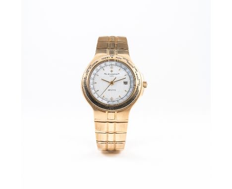 A GENTLEMAN'S 18K SOLID GOLD VACHERON CONSTANTIN PHIDIAS WORLD TIME GMT BRACELET WATCH CIRCA 1990s
D: White dial with gold ba